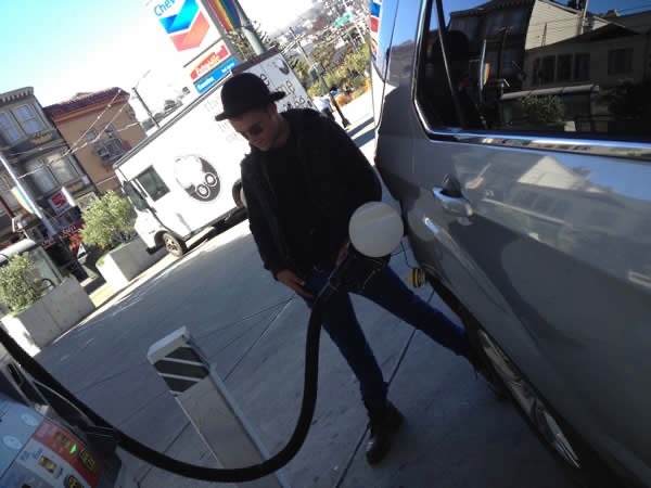 Fuelling up in the Castro, San Francisco, heading out of town.