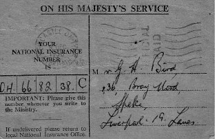 George's National Insurance Card, sent to him in December 1950 by the National Insurance Office at Newcastle on Tyne.