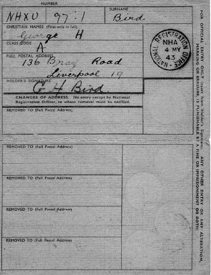 George's National Identity Card, issued May 1943.