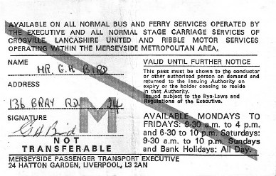 George's free travel pass, issued by the Merseyside Passenger Transport Executive.