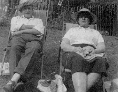 George and Doris sitting in their back garden at 136 Bray Road, about 1970.