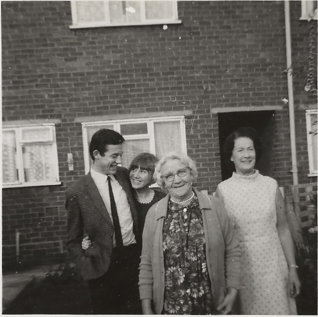 Ken and Lyn Charmer, Elizabeth Ann Charmer, Nancy Stephens. Sally's house, Runcorn, Cheshire. August 1968.